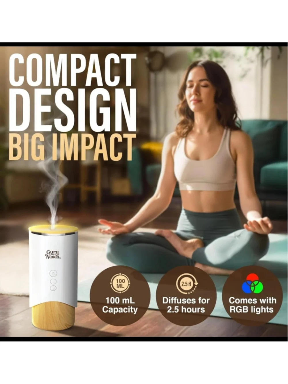 GuruNanda Essential Oil Diffuser Electric Ultrasonic Aromatherapy Mist